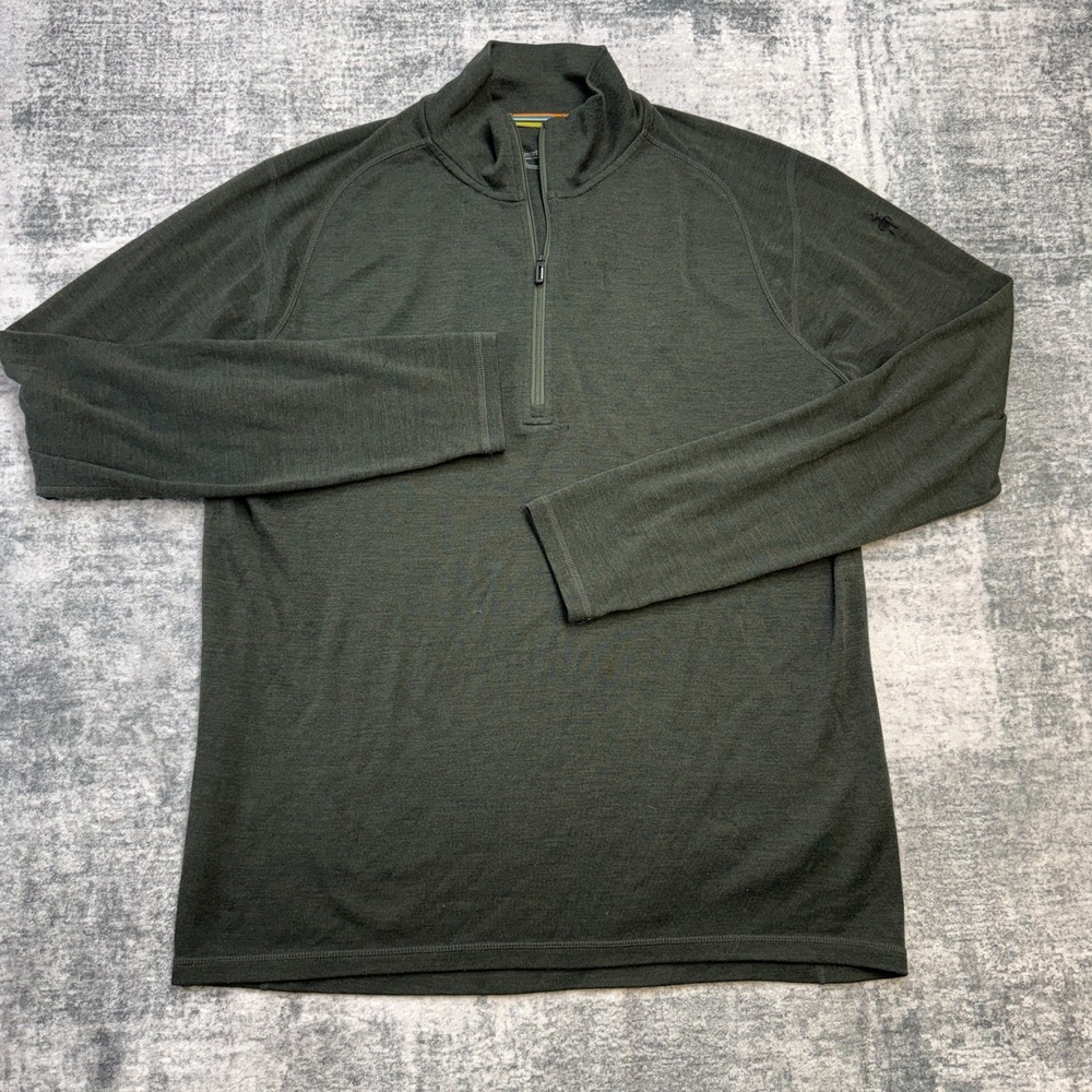 Smartwool Shirt Mens XL Green Merino 250 Base Layer 1/4 Zip Stretch Breathable